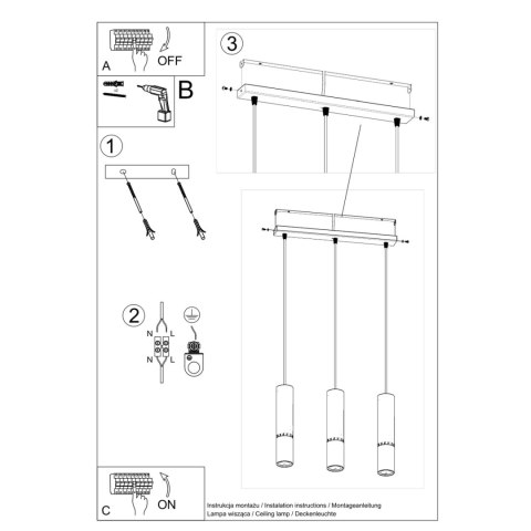 Sollux Lighting Lampa wisząca LOOPEZ 3L czarny/miedź
