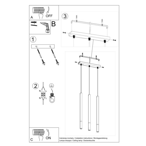 Sollux Lighting Lampa wisząca MOZAICA 3L czarny/miedź