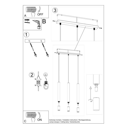 Sollux Lighting Lampa wisząca WEZYR 3 czarna