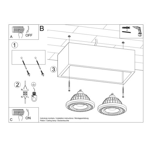 Sollux Lighting Plafon QUATRO 2 beton
