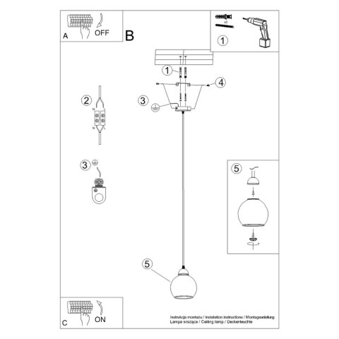 Sollux Lighting Lampa wisząca ALINO 1 czarna