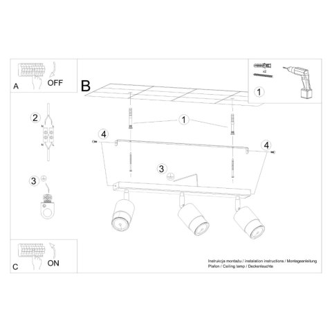 Sollux Lighting Plafon NERO 3 czarny/złoty