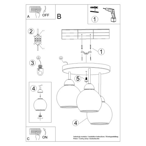 Sollux Lighting Żyrandol ALINO 3 czarny