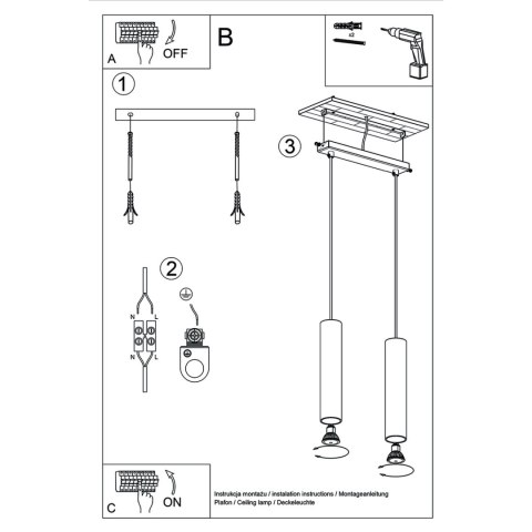 Sollux Lighting Lampa Wisząca LAGOS 2 złoty połysk