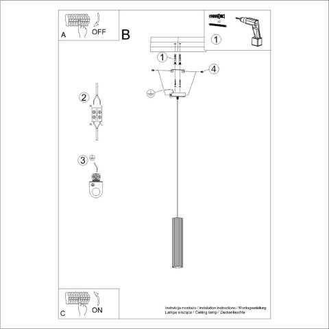 Sollux Lighting Lampa wisząca KARBON 1 czarny