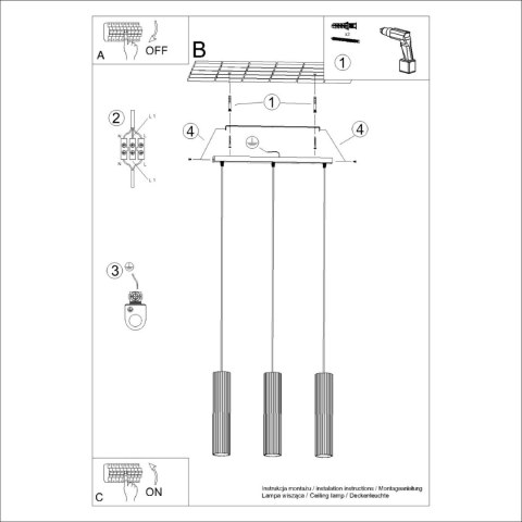 Sollux Lighting Lampa wisząca KARBON 3L czarny
