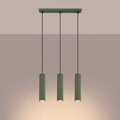 Sollux Lighting Lampa wisząca KARBON 3L zielona oliwka
