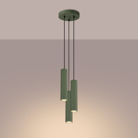 Sollux Lighting Lampa wisząca KARBON 3P zielona oliwka