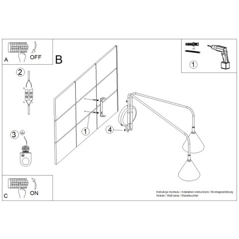 Sollux Lighting Kinkiet NOX 2 czarny z włącznikiem