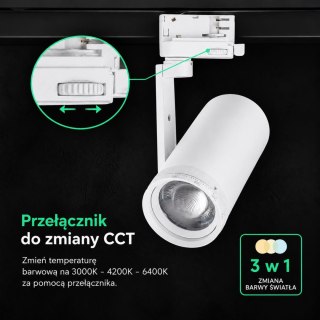 30W LED COB ZOOMABLE TRACKLIGHT 25°-50° BEAM ANGLE 3IN1 WHITE BODY