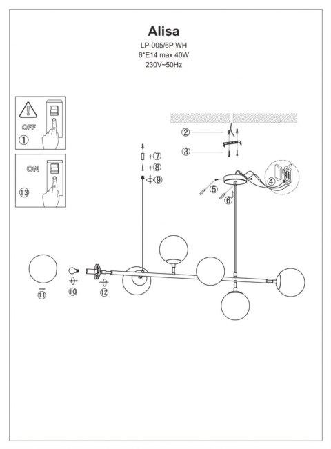 Lampa wisząca Alisa złota 6xE14 Light Prestige