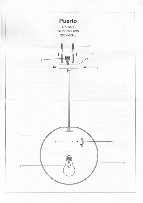Lampa wisząca Puerto średnia 1xE27 czarna LP-004/1P M BK